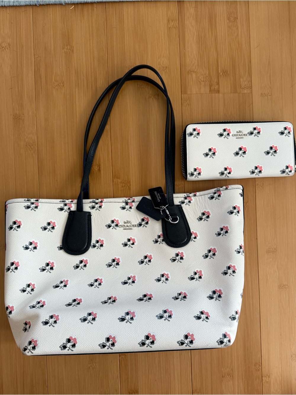 Coach Taxi Tote floral bouquet and matching wallet set